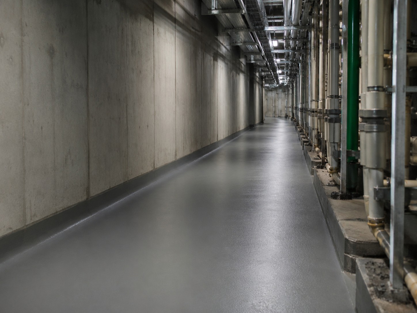 Corridoio tecnico industriale protetto con rivestimento continuo in poliurea