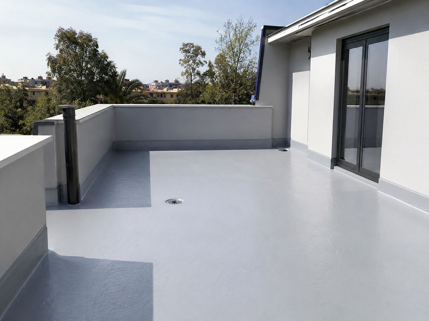 Terrazzo residenziale rivestito con poliurea continua senza giunti