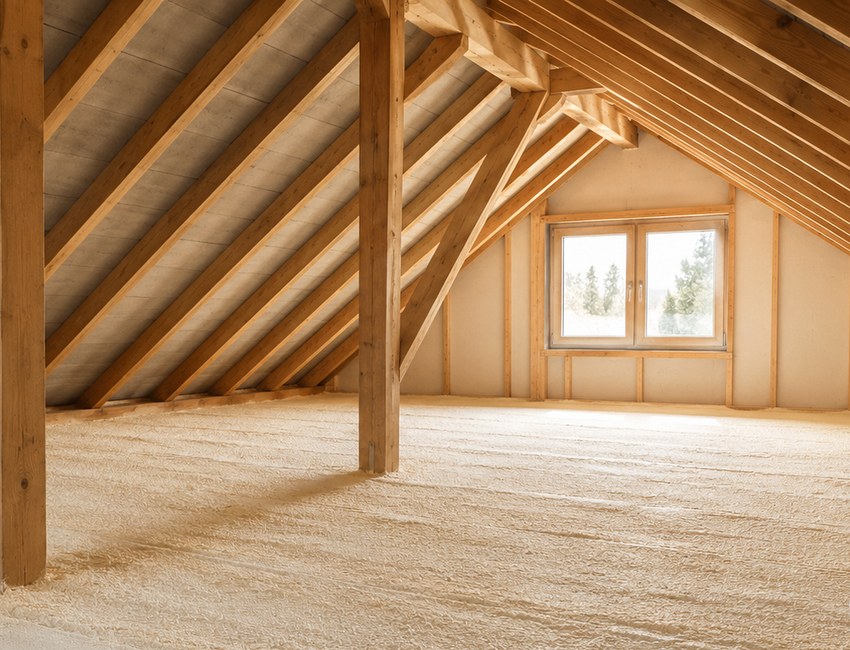 Sottotetto in legno isolato con poliuretano a spruzzo
